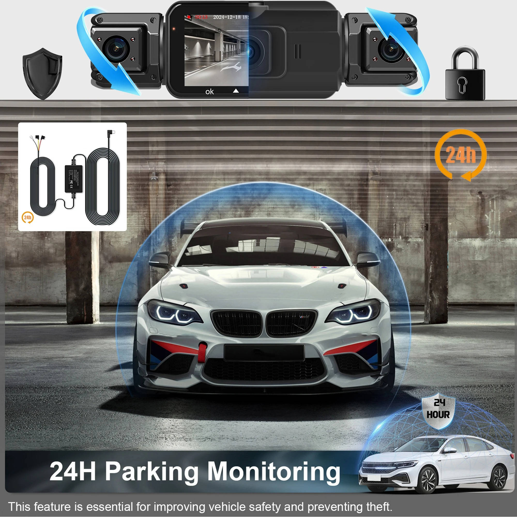 Car Dash Cam | 4-Camera Front & Rear with Night Vision | WiFi App & Loop Recording