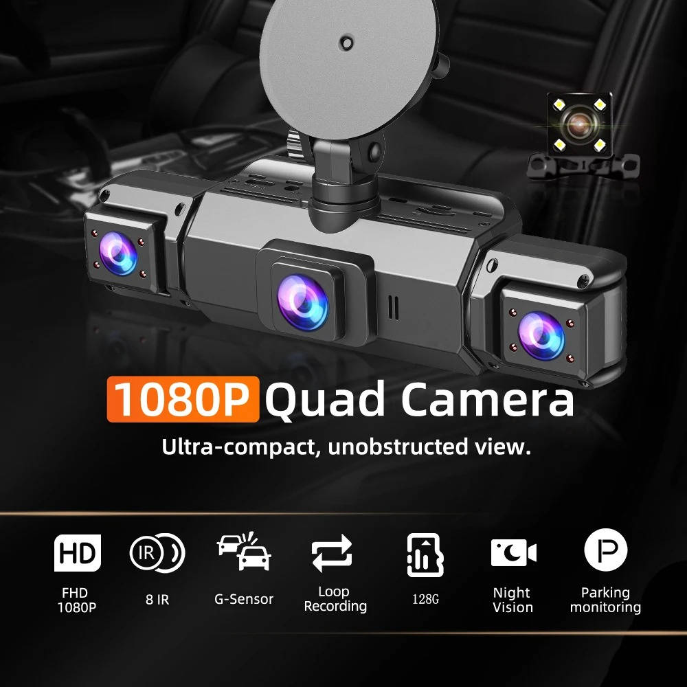 Car Dash Cam | 4-Camera Front & Rear with Night Vision | WiFi App & Loop Recording