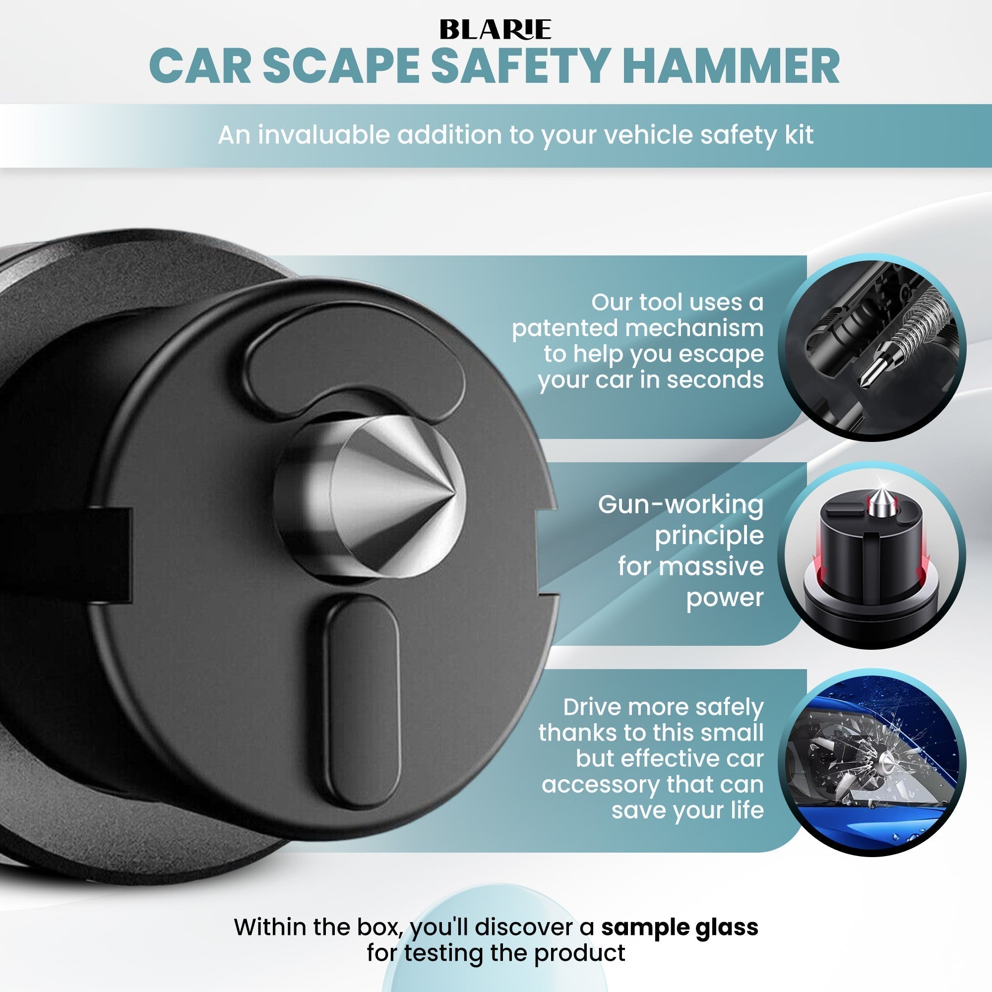 Car Escape Hammer | Tungsten Tip Window Breaker | Stainless Steel Seatbelt Cutter