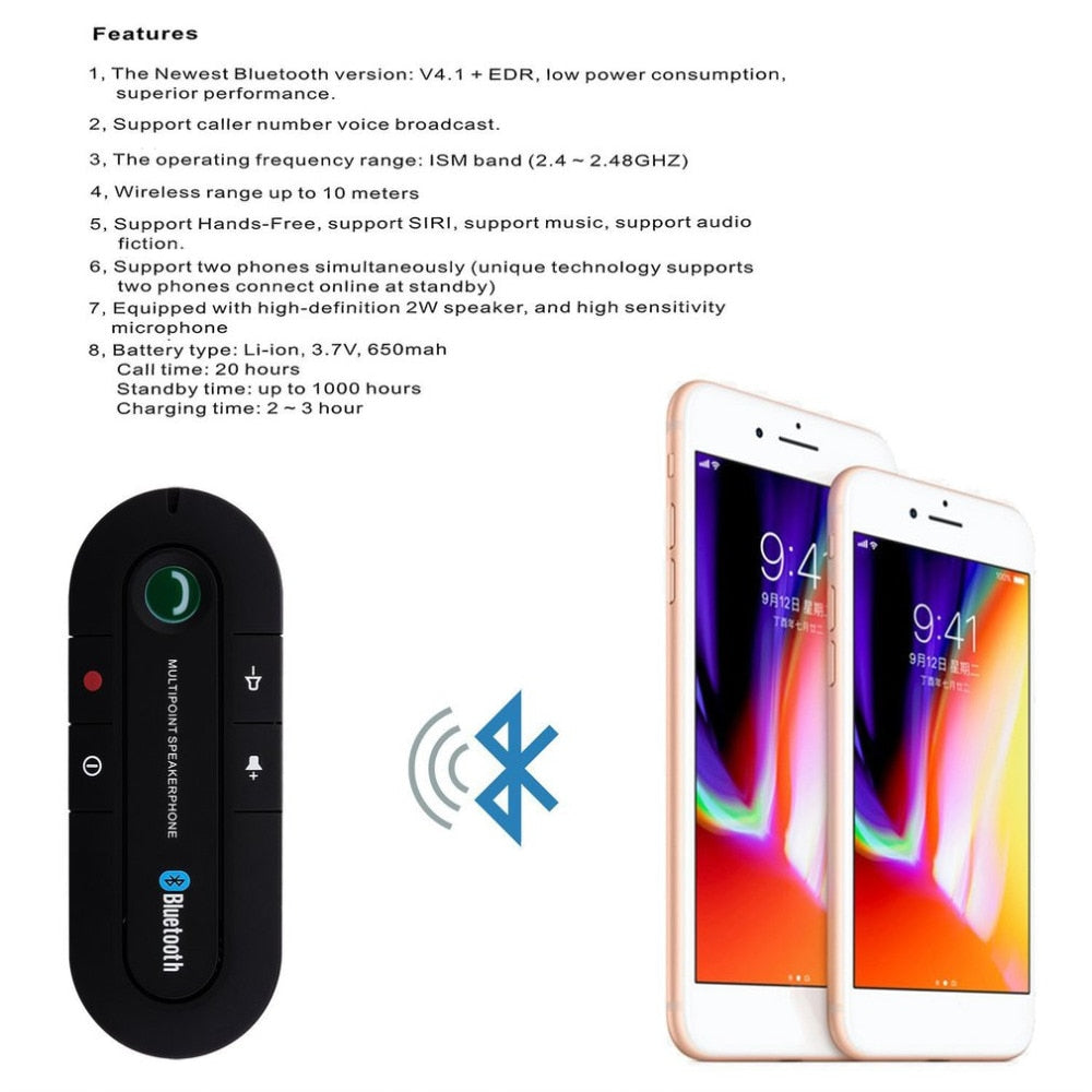 Car Hands-Free Bluetooth Speaker | Noise-Cancelling Mic | Magnetic Visor Mount | Long Talk Time