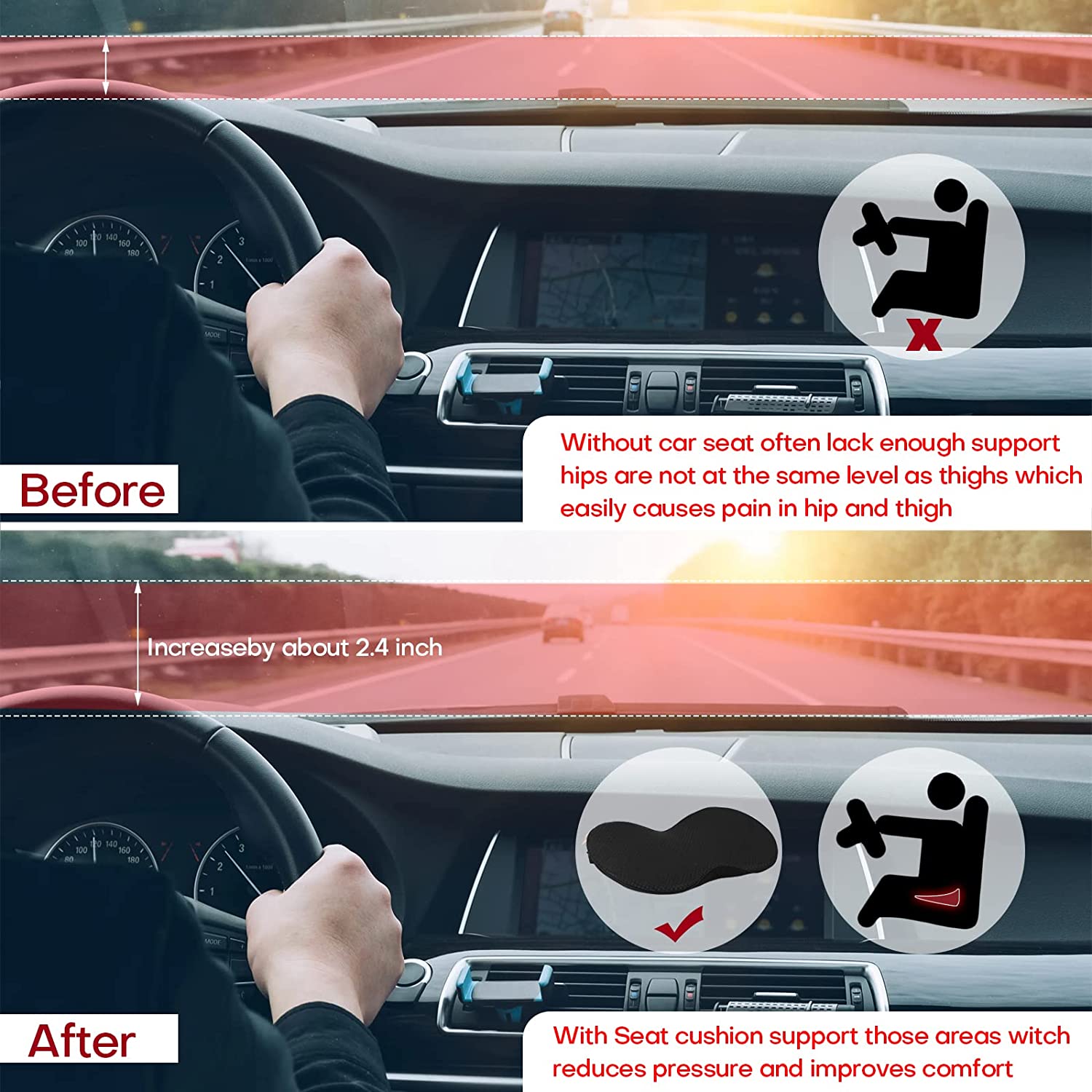 Car Seat Booster for Short Drivers | Ergonomic Memory Foam 3.5in Lift | Removable Breathable Cover