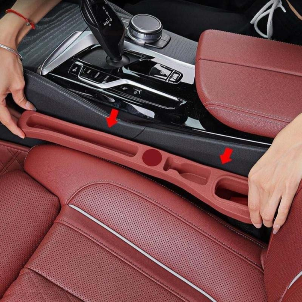 Car Seat Gap Filler Organizer Pair | Faux Leather Slim Profile | Built-In Slots | Organized Storage