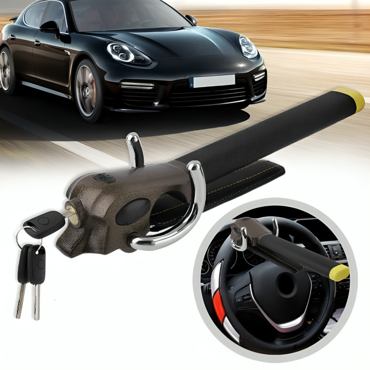 Car Steering Wheel Lock | Heavy-Duty Three-Directional Lock | Leather Padding & Adjustable Fit