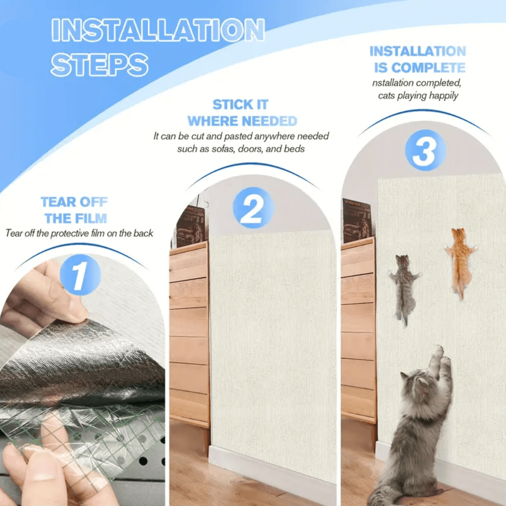 Cat Furniture Protector Pad | Heavy-Duty Polyester | Straps & Adhesive | Easy-Clean
