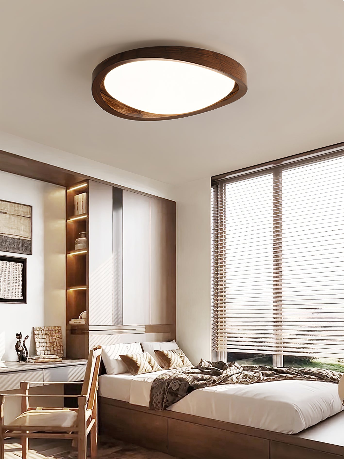 Ceiling Lamp | Modern Curved LED Design | Walnut Finish & 45cm | Living Room