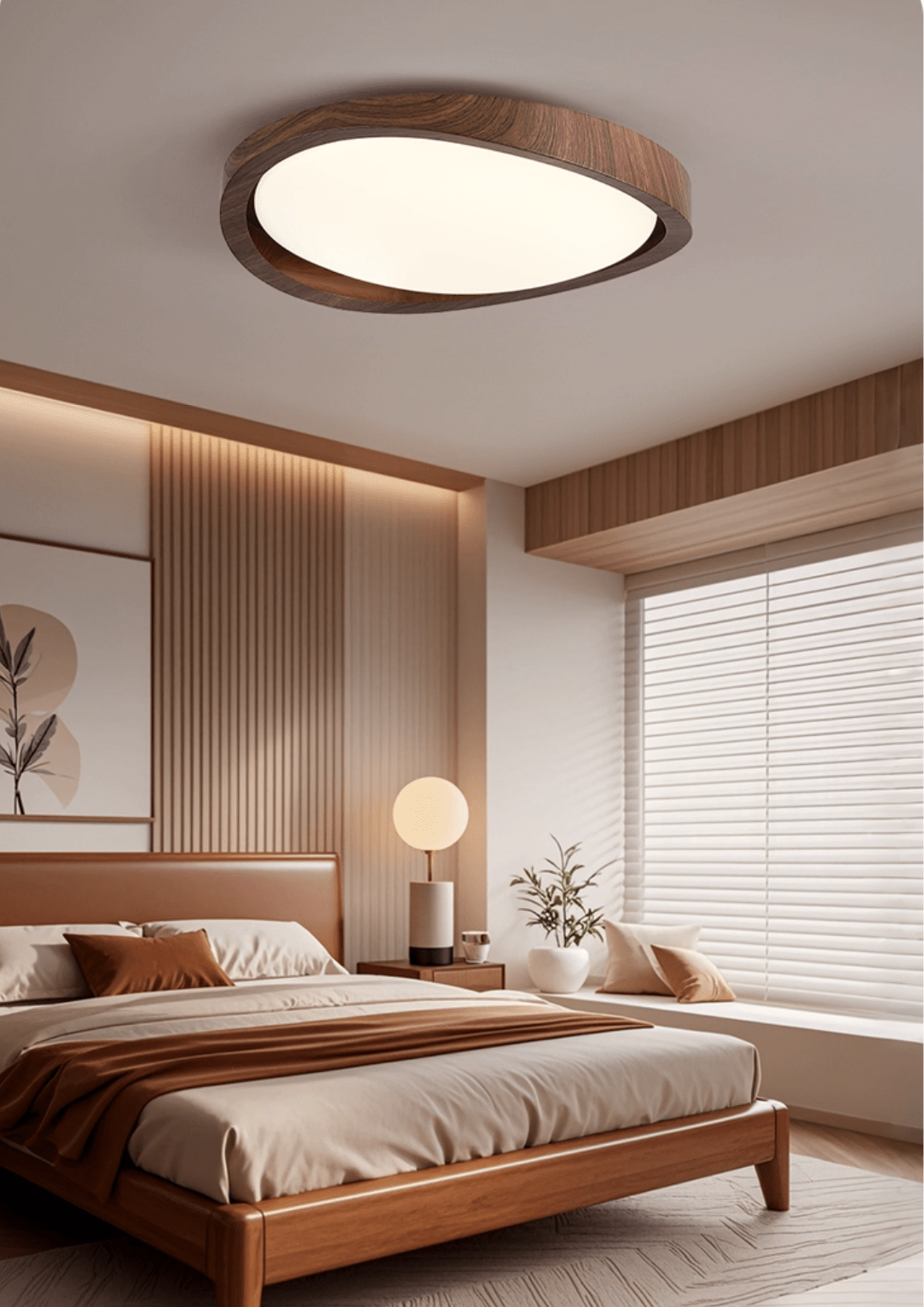 Ceiling Lamp | Modern Curved LED Design | Walnut Finish & 45cm | Living Room