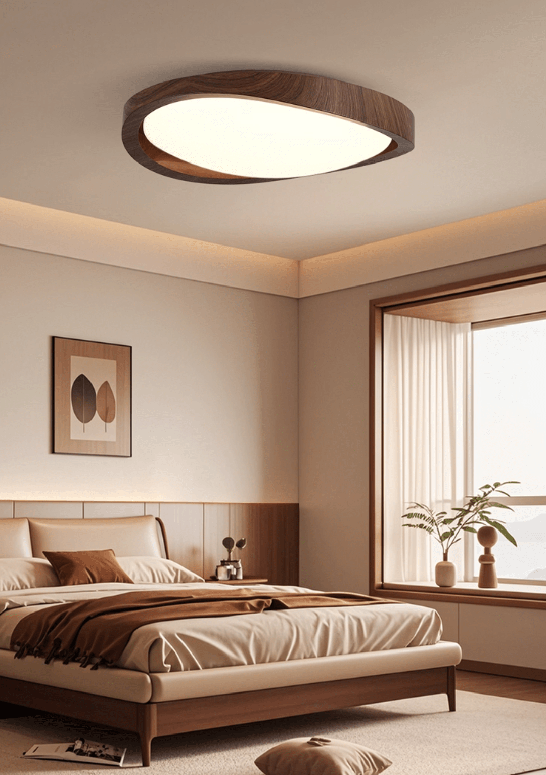 Ceiling Lamp | Modern Curved LED Design | Walnut Finish & 45cm | Living Room