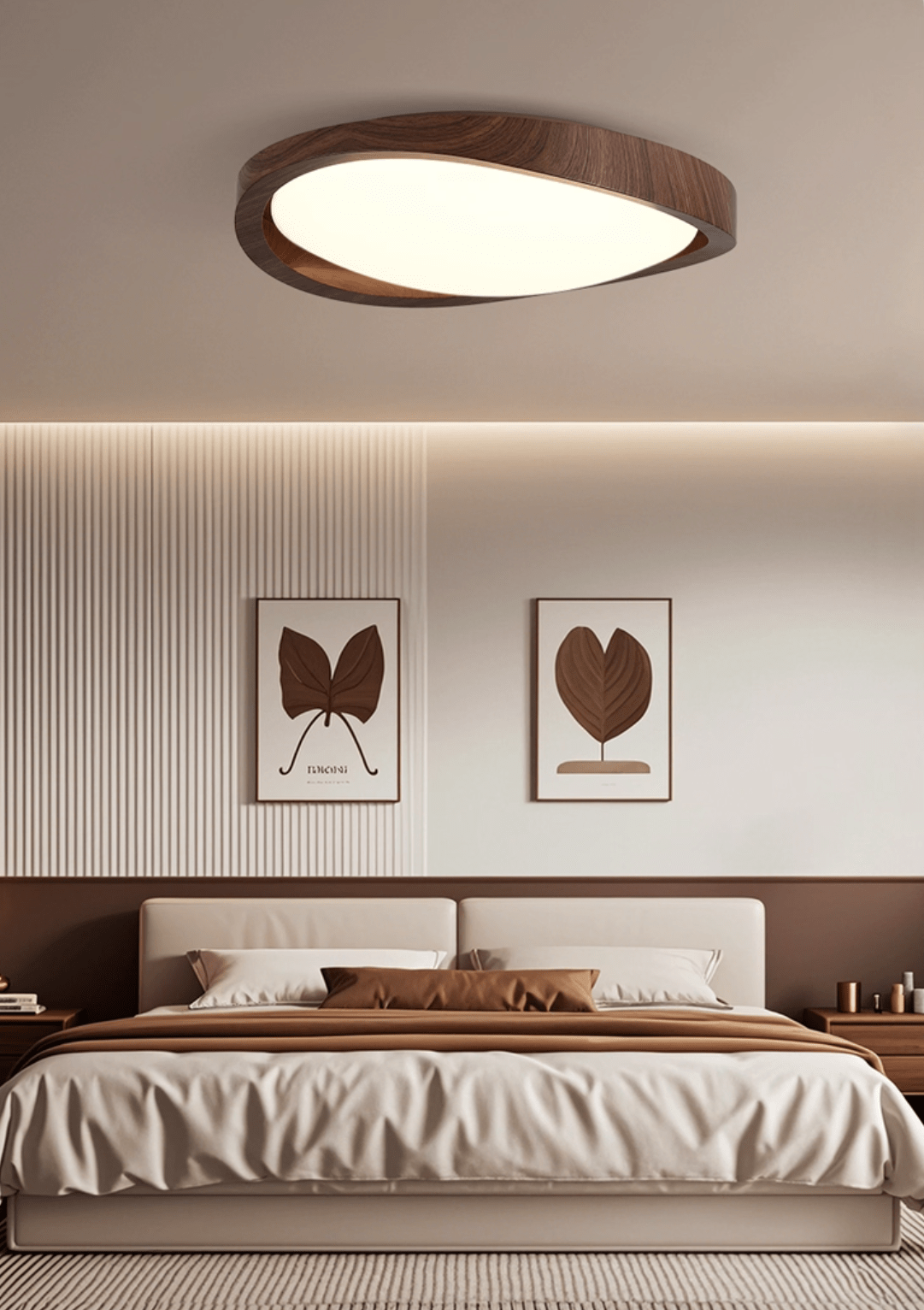 Ceiling Lamp | Modern Curved LED Design | Walnut Finish & 45cm | Living Room