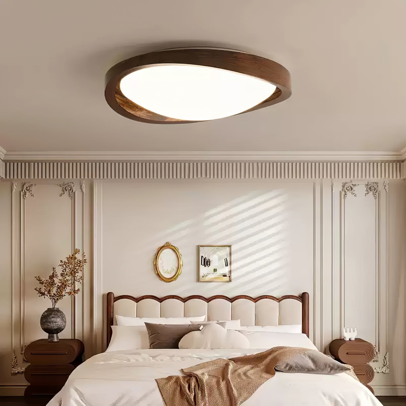 Ceiling Lamp | Modern Curved LED Design | Walnut Finish & 45cm | Living Room
