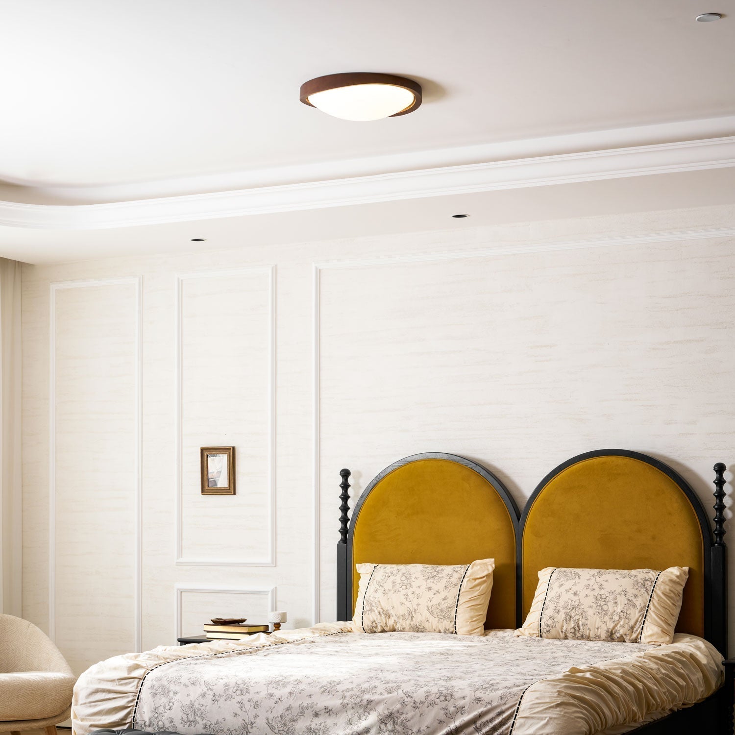 Ceiling Lamp | Modern Curved LED Design | Walnut Finish & 45cm | Living Room