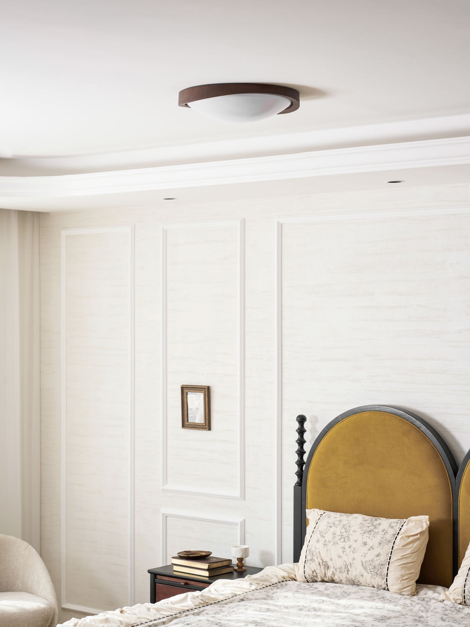 Ceiling Lamp | Modern Curved LED Design | Walnut Finish & 45cm | Living Room