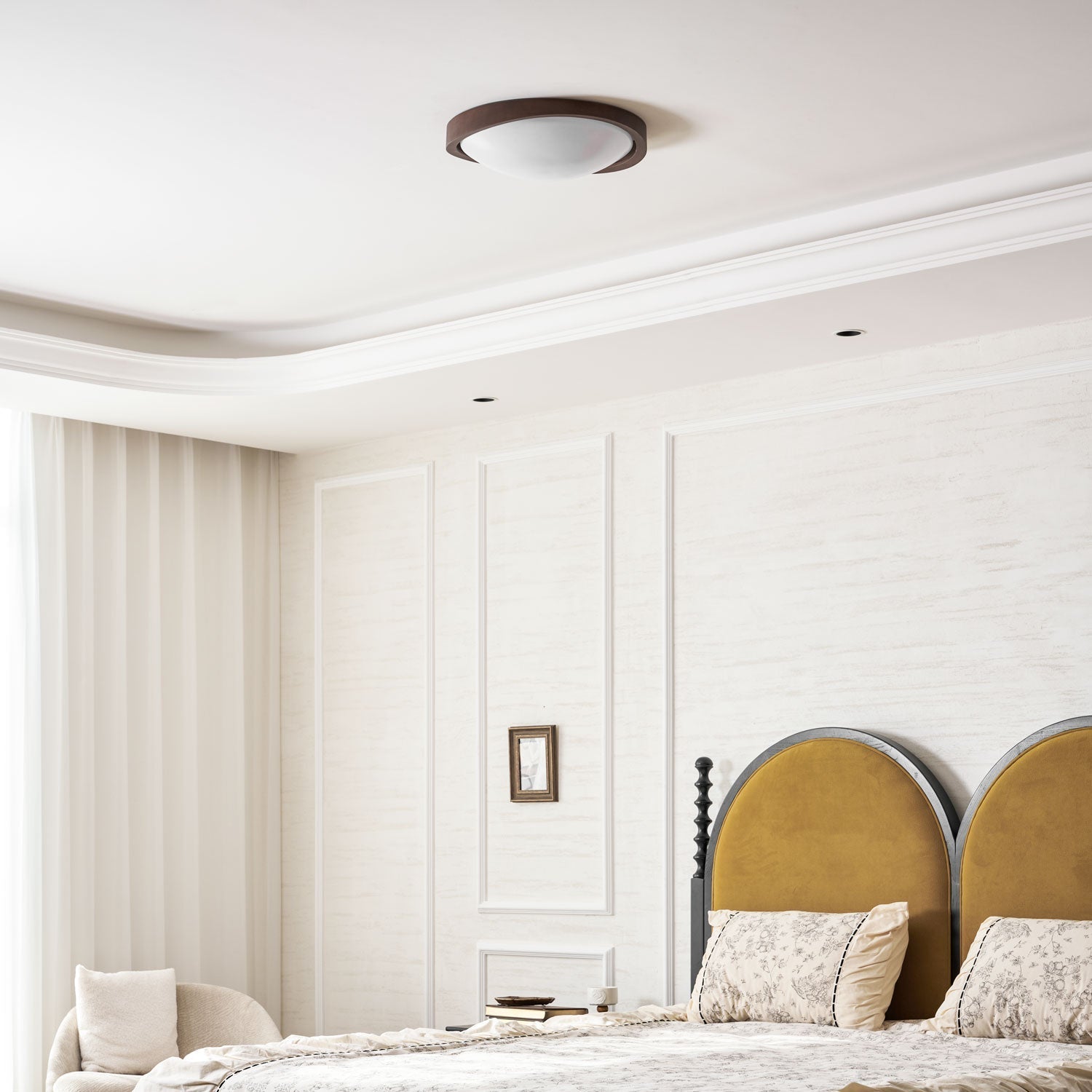 Ceiling Lamp | Modern Curved LED Design | Walnut Finish & 45cm | Living Room