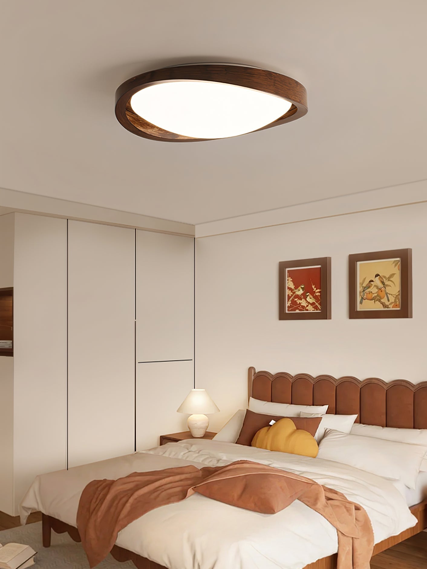 Ceiling Lamp | Modern Curved LED Design | Walnut Finish & 45cm | Living Room