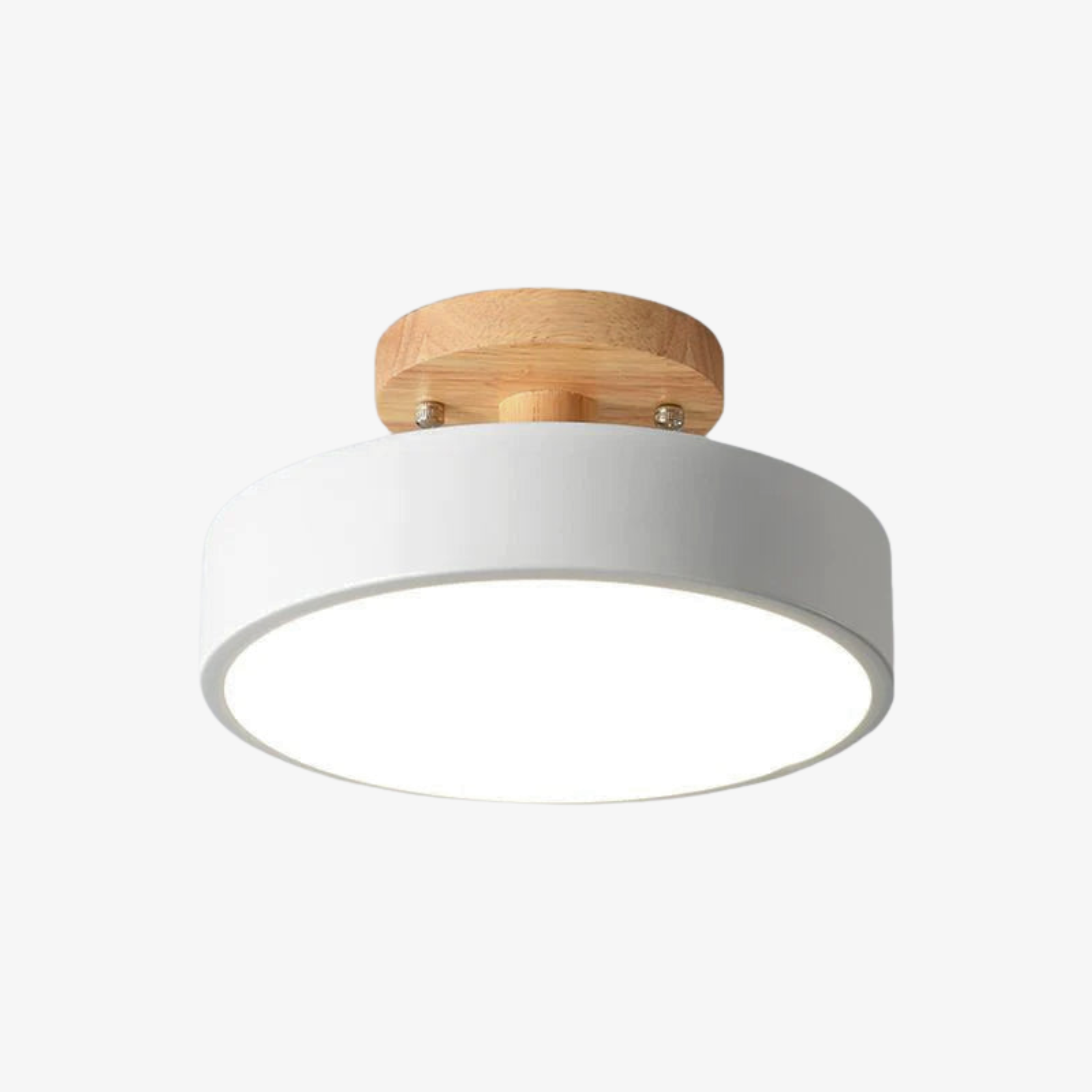 Ceiling Lamp | Scandinavian Design | Wood Accent & Metal Housing | Low-Profile for Small Rooms