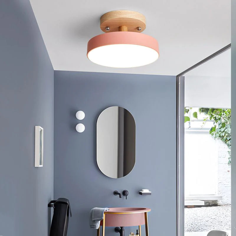 Ceiling Lamp | Scandinavian Design | Wood Accent & Metal Housing | Low-Profile for Small Rooms