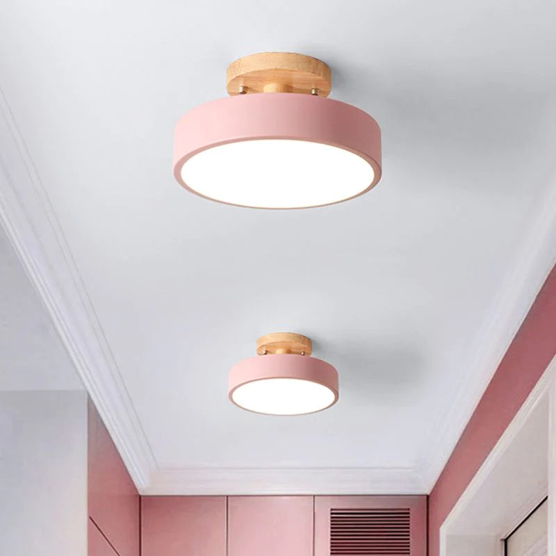 Ceiling Lamp | Scandinavian Design | Wood Accent & Metal Housing | Low-Profile for Small Rooms