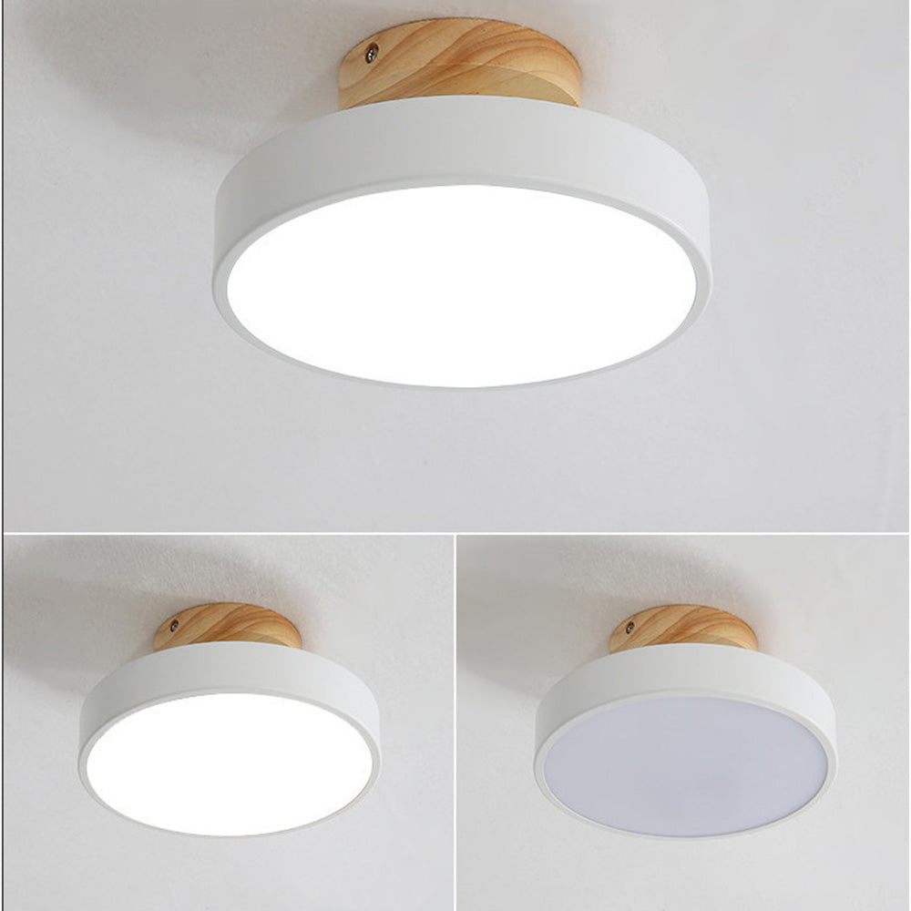 Ceiling Lamp | Scandinavian Design | Wood Accent & Metal Housing | Low-Profile for Small Rooms