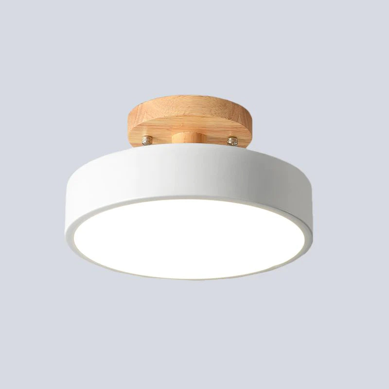 Ceiling Lamp | Scandinavian Design | Wood Accent & Metal Housing | Low-Profile for Small Rooms