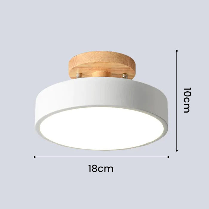Ceiling Lamp | Scandinavian Design | Wood Accent & Metal Housing | Low-Profile for Small Rooms