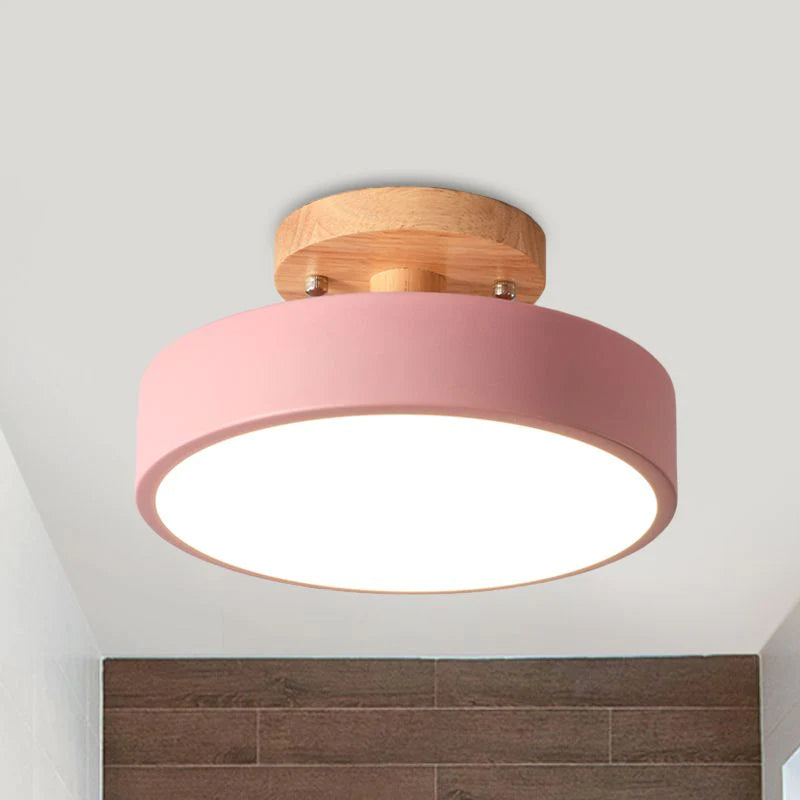Ceiling Lamp | Scandinavian Design | Wood Accent & Metal Housing | Low-Profile for Small Rooms