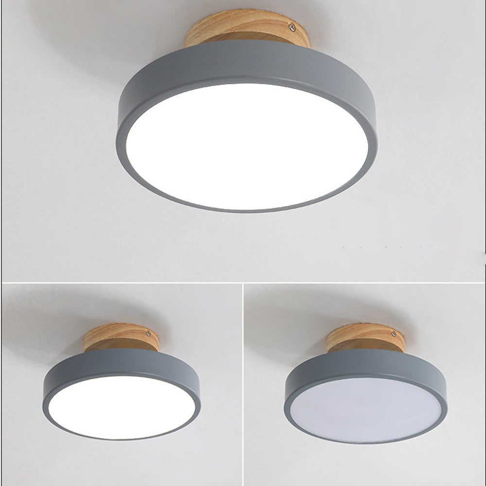 Ceiling Lamp | Scandinavian Design | Wood Accent & Metal Housing | Low-Profile for Small Rooms