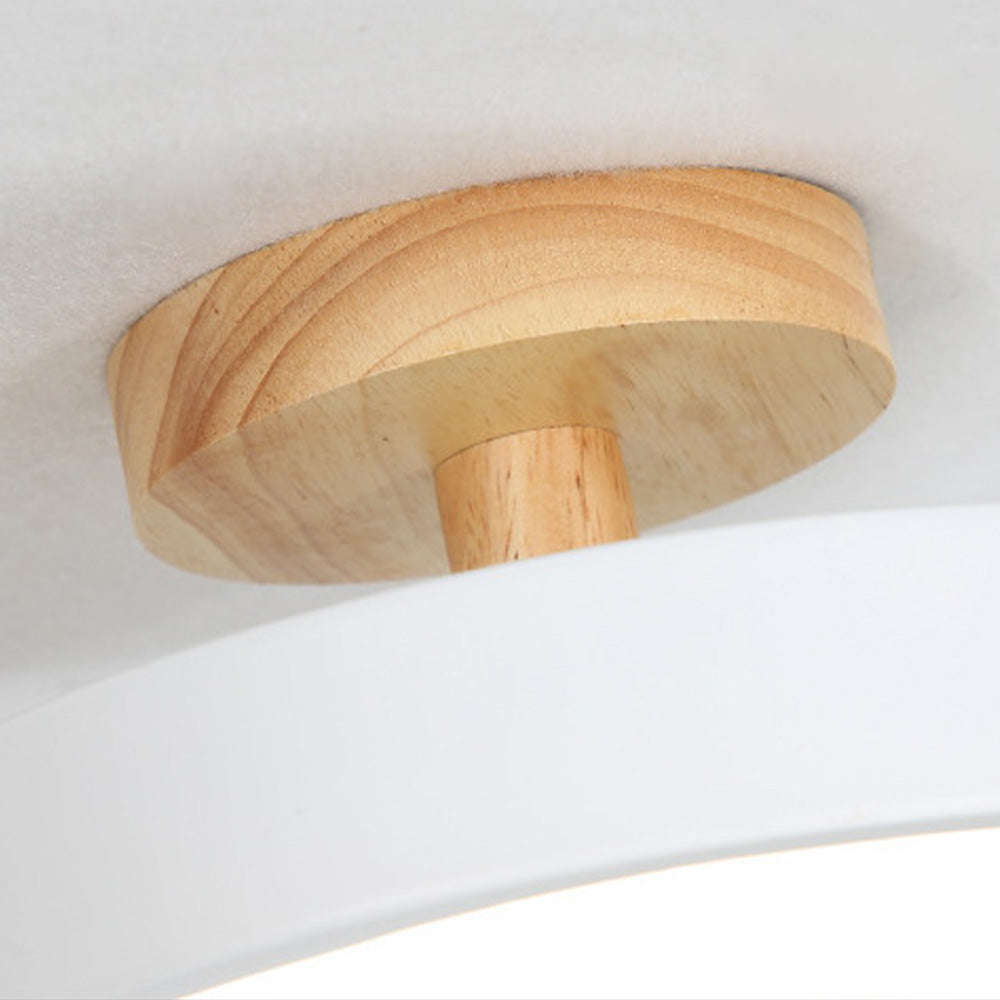 Ceiling Lamp | Scandinavian Design | Wood Accent & Metal Housing | Low-Profile for Small Rooms