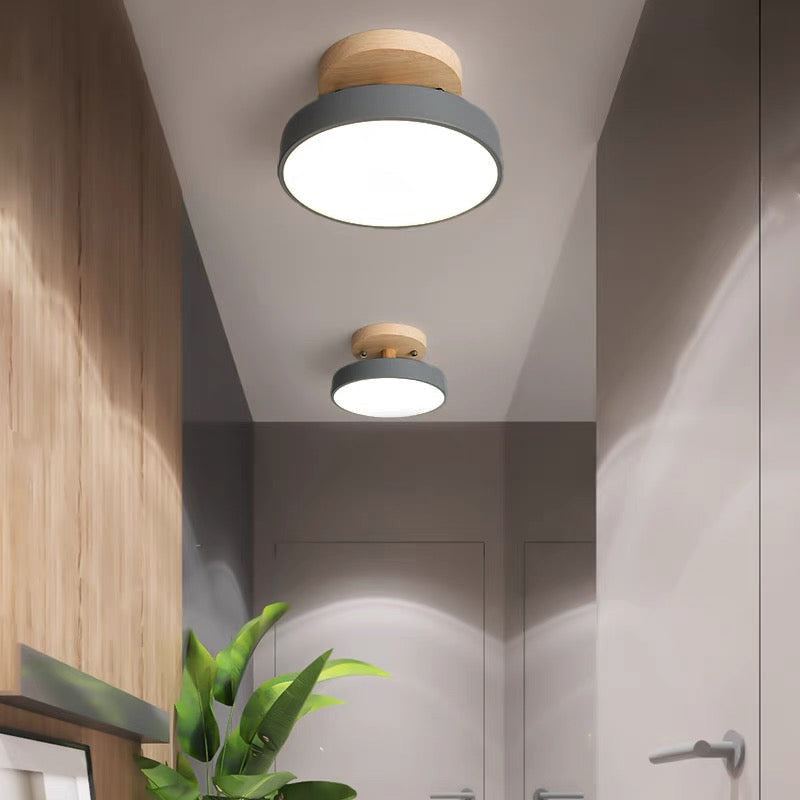 Ceiling Lamp | Scandinavian Design | Wood Accent & Metal Housing | Low-Profile for Small Rooms