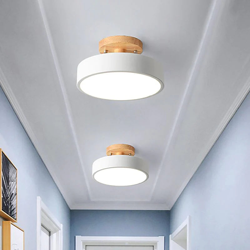 Ceiling Lamp | Scandinavian Design | Wood Accent & Metal Housing | Low-Profile for Small Rooms