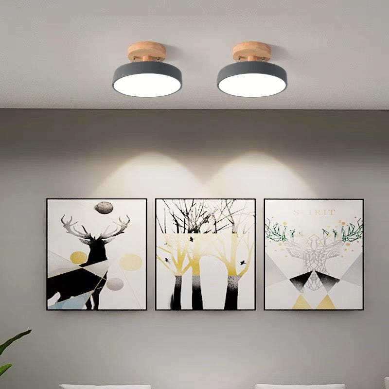 Ceiling Lamp | Scandinavian Design | Wood Accent & Metal Housing | Low-Profile for Small Rooms