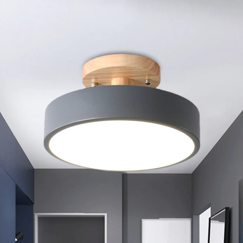 Ceiling Lamp | Scandinavian Design | Wood Accent & Metal Housing | Low-Profile for Small Rooms