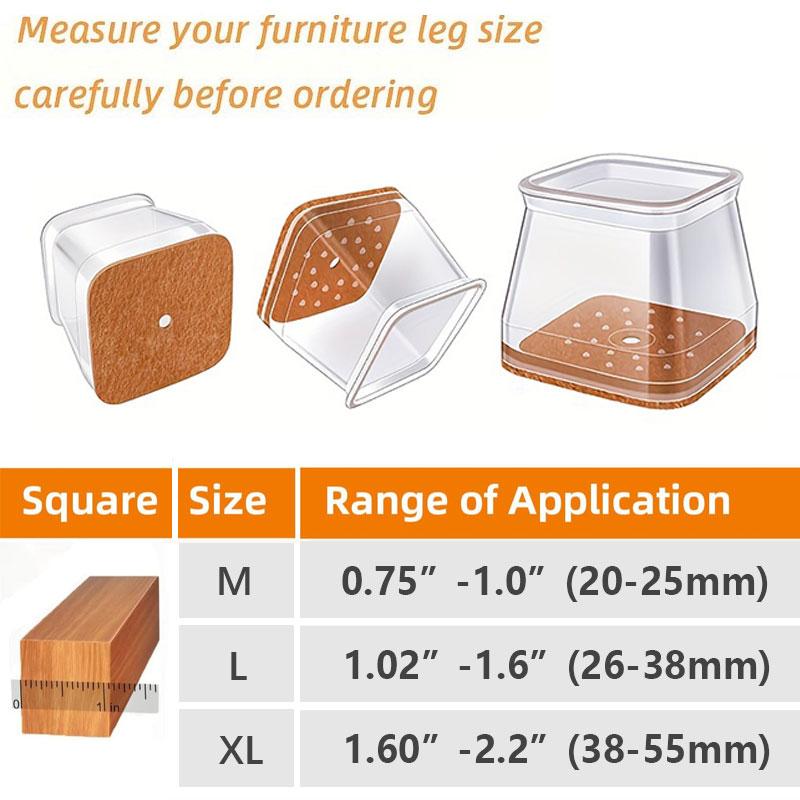 Chair Leg Protectors | Clear Silicone & Integrated Felt | Fits 0.75–2.2 in Legs | Silent Glide