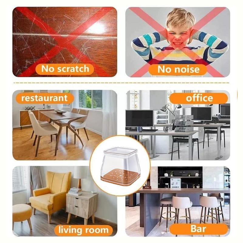 Chair Leg Protectors | Clear Silicone & Integrated Felt | Fits 0.75–2.2 in Legs | Silent Glide