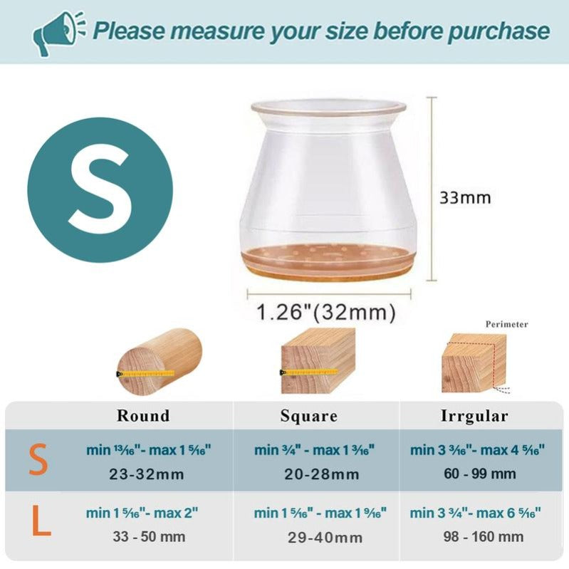 Chair Leg Protectors | Clear Silicone & Integrated Felt | Fits 0.75–2.2 in Legs | Silent Glide