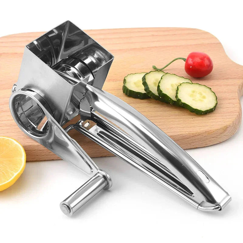Cheese Grater | 3 Interchangeable Cutters | Stainless Steel & Comfort-Grip Handle | Easy Food Prep