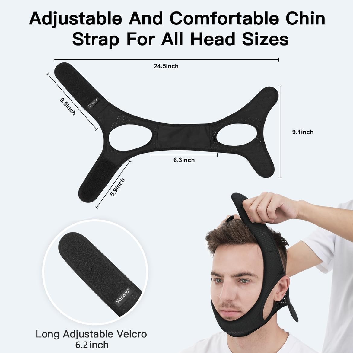 Chin Strap for Sleep Apnea | Breathable Double-Layer Fabric | 6.2 in Adjustable Velcro Strap
