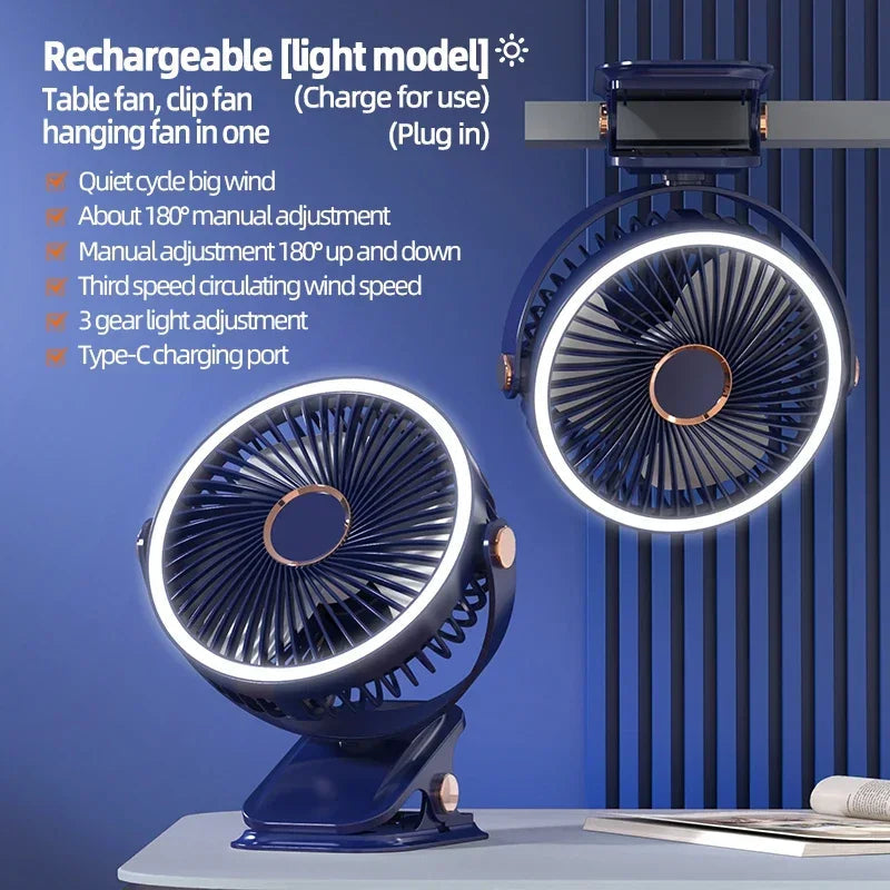 Clip-On Rechargeable Cooling Fan | Long Battery Life & USB-C Charging | LED Night Light