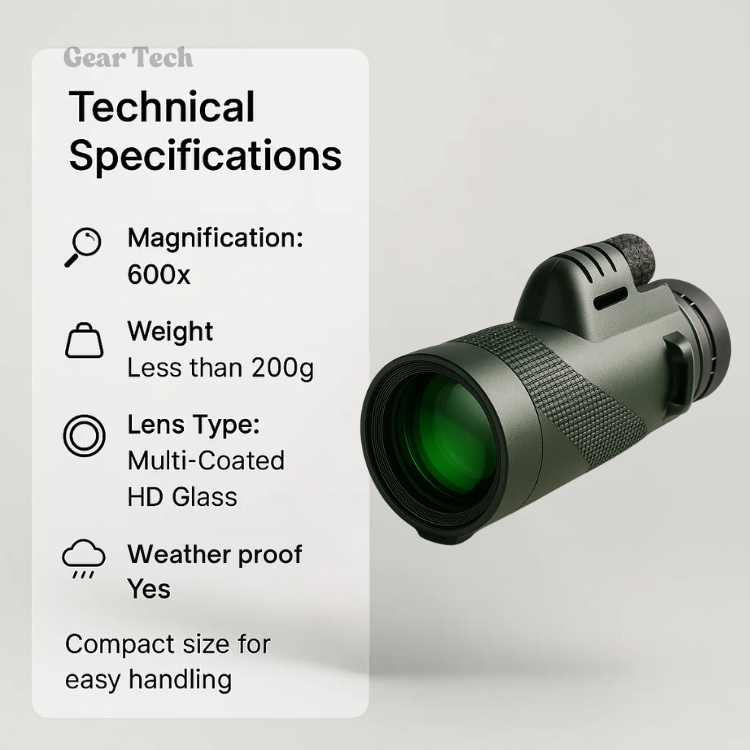 Compact Monocular | 600x Magnification | Multi-Coated HD Glass Lens | Smartphone Adapter