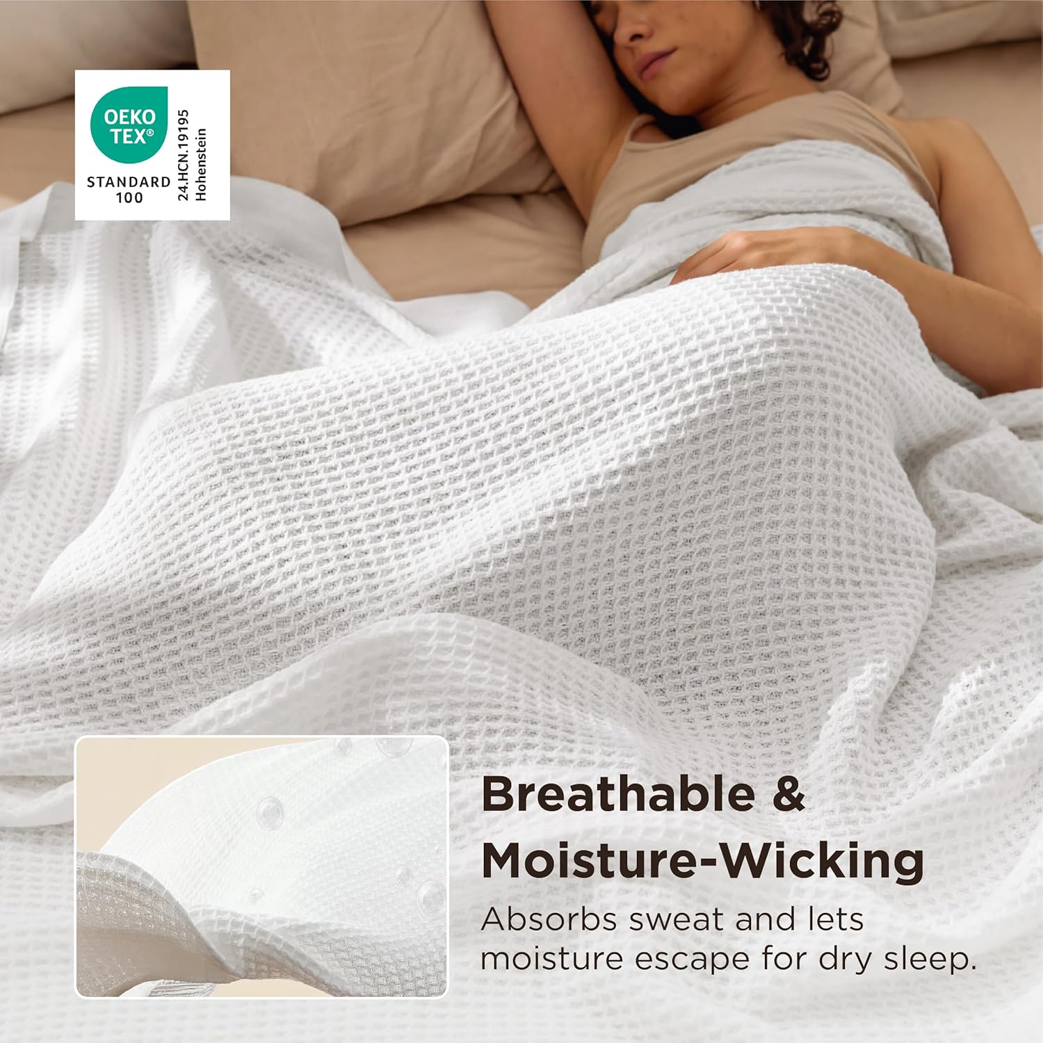 Cooling Blanket | Waffle Weave Cooling Design | 100% Cotton Queen | Lightweight & Breathable