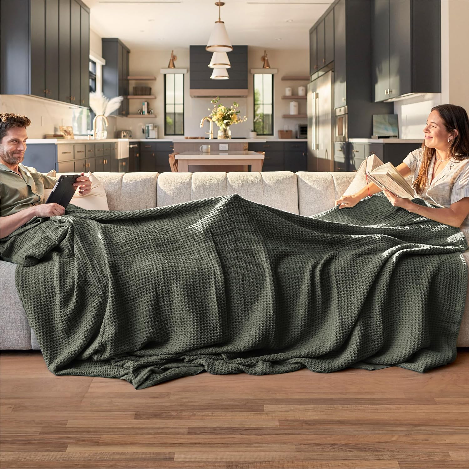 Cooling Blanket | Waffle Weave Cooling Design | 100% Cotton Queen | Lightweight & Breathable