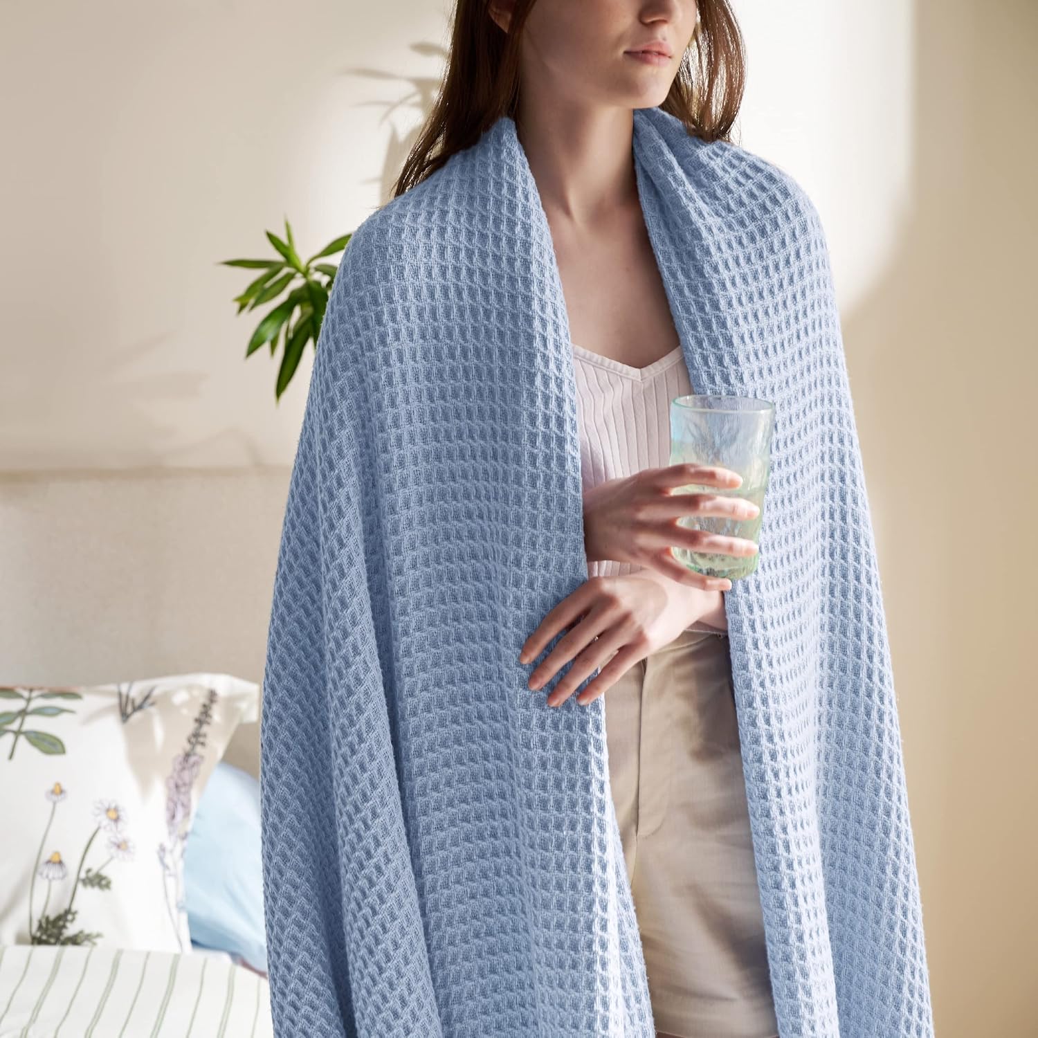 Cooling Blanket | Waffle Weave Cooling Design | 100% Cotton Queen | Lightweight & Breathable