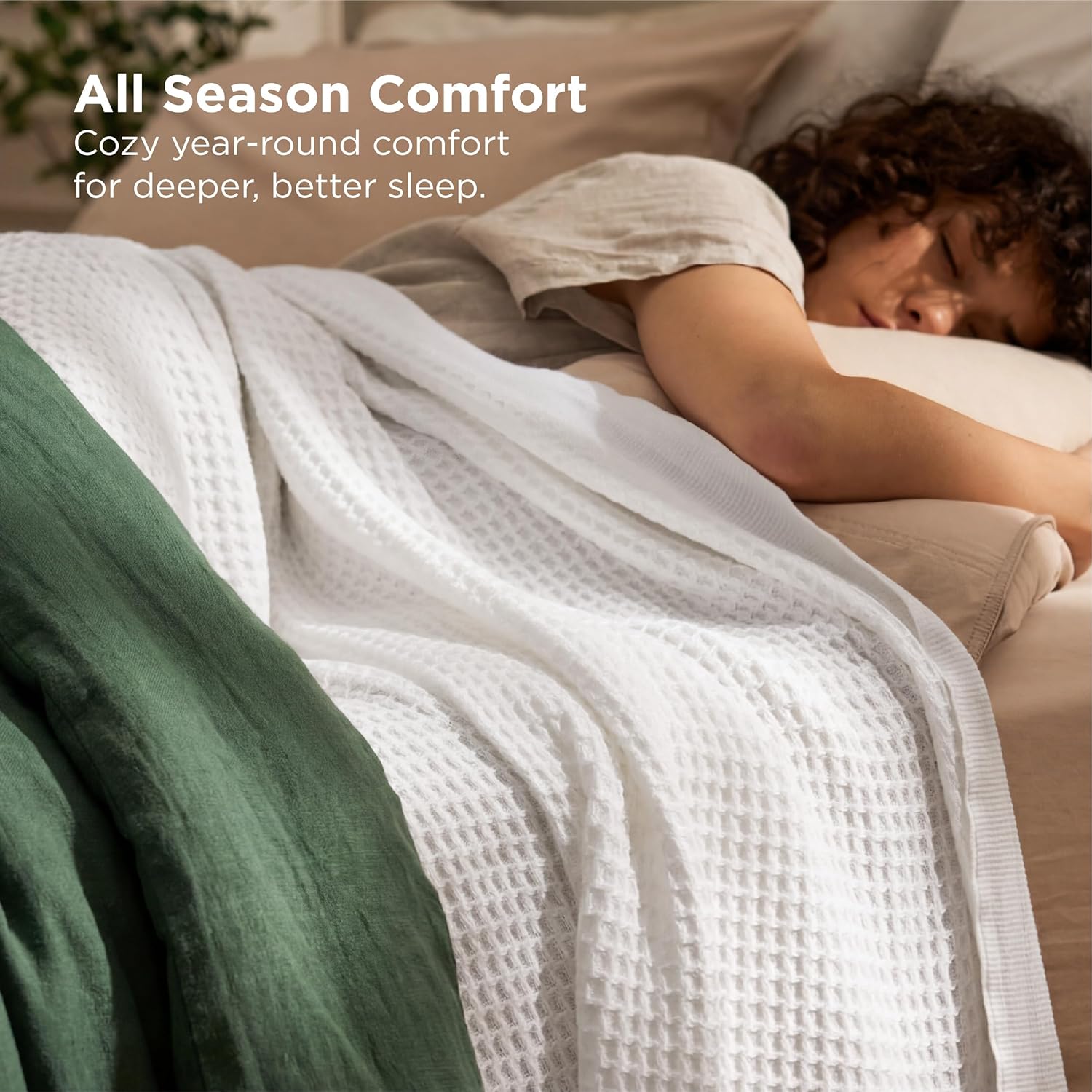 Cooling Blanket | Waffle Weave Cooling Design | 100% Cotton Queen | Lightweight & Breathable