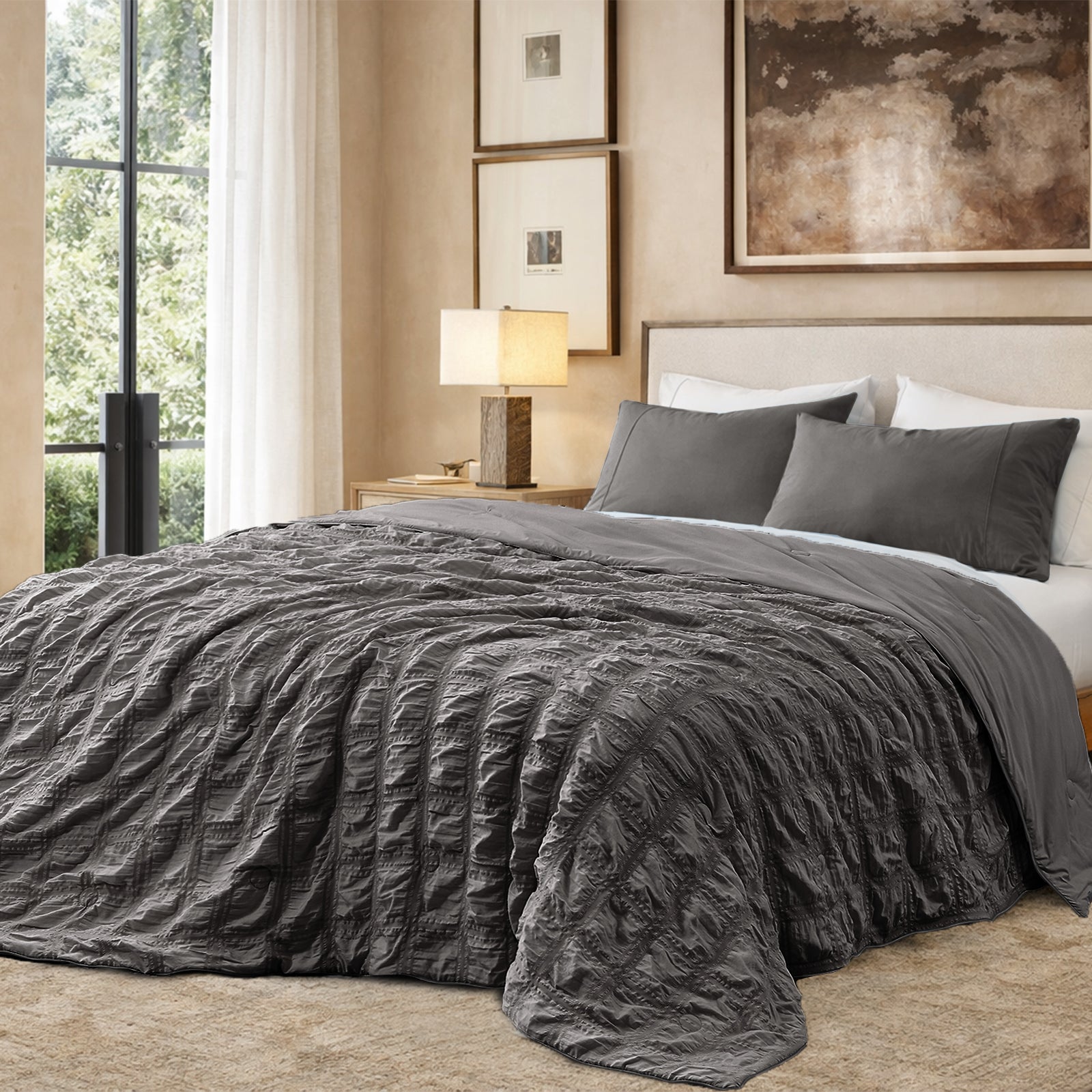 Cooling Comforter | Advanced Airflow | Lightweight Seersucker Fabric & Plaid | For Hot Sleepers