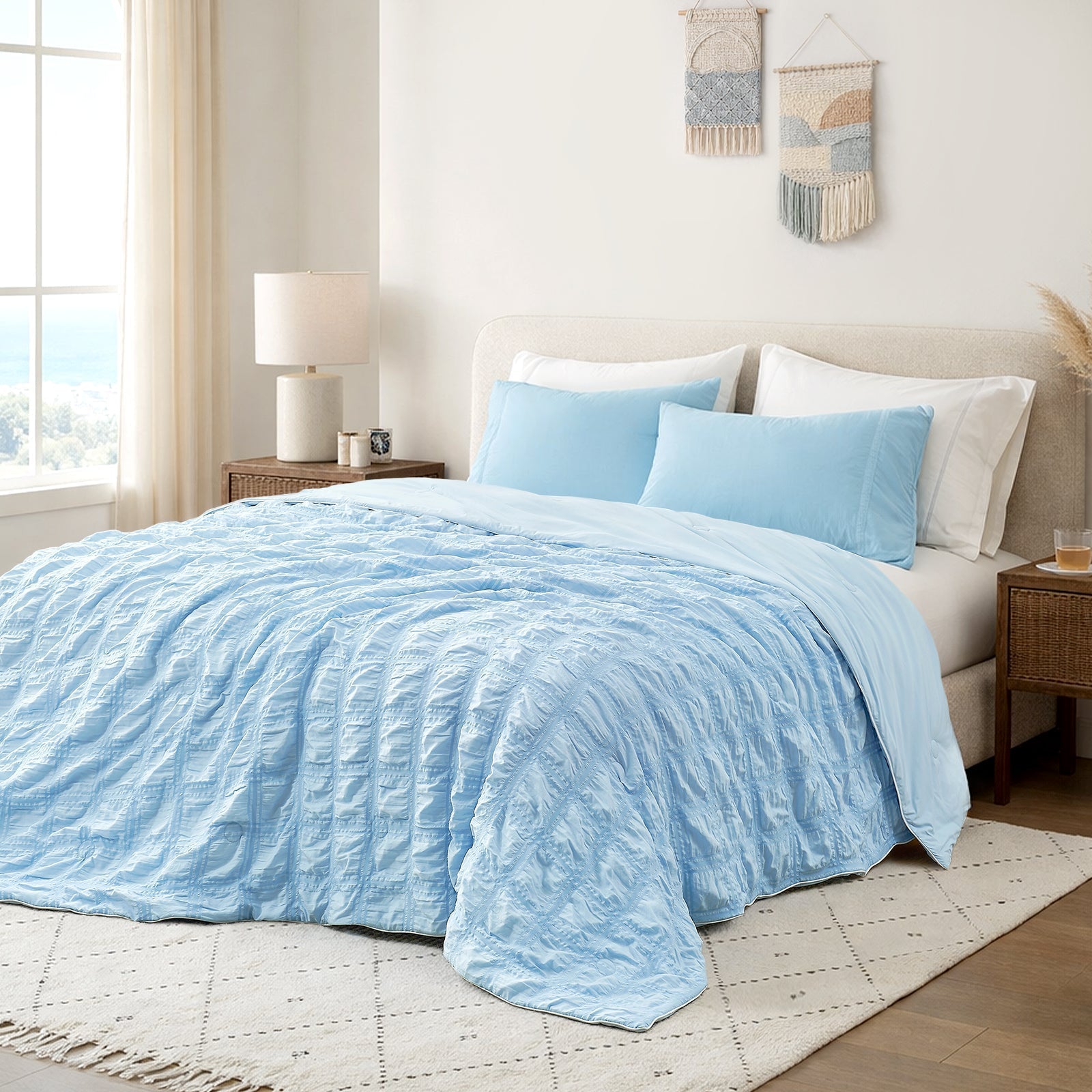 Cooling Comforter | Advanced Airflow | Lightweight Seersucker Fabric & Plaid | For Hot Sleepers