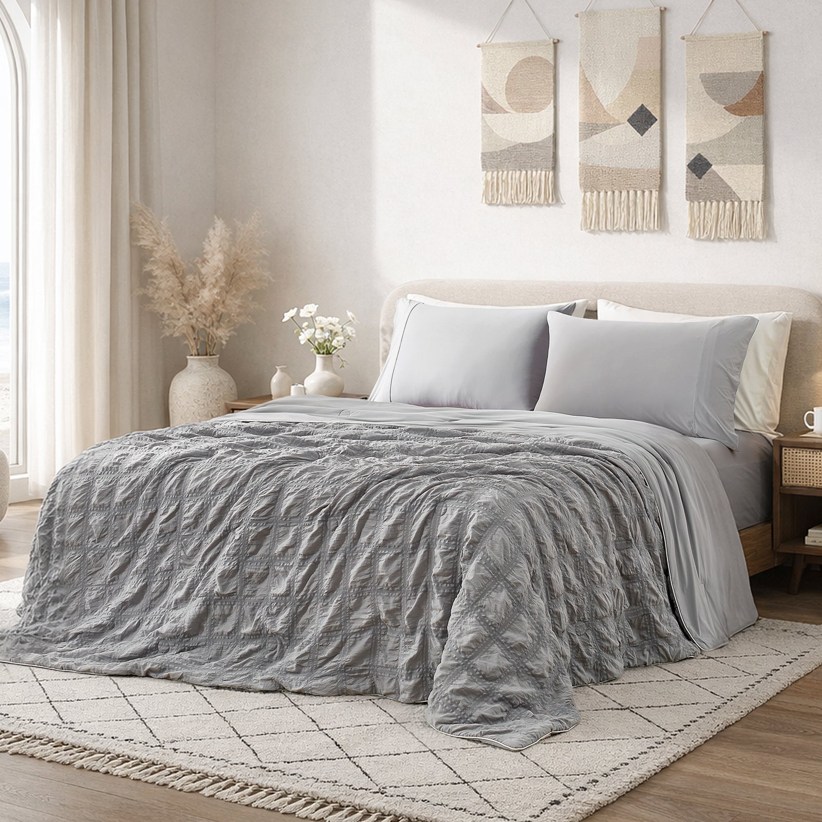 Cooling Comforter | Advanced Airflow | Lightweight Seersucker Fabric & Plaid | For Hot Sleepers