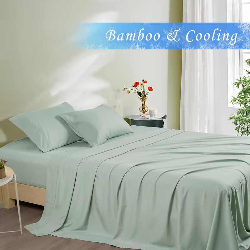 Cooling Sheets Set | Silky Bamboo Viscose Satin | Deep-Pocket 44cm | Breathable & Wrinkle-Resistant