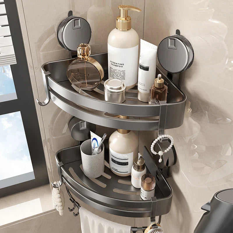 Corner Bathroom Organizer | Suction-Powered No-Drill | Water-Drain Design | Easy Installation