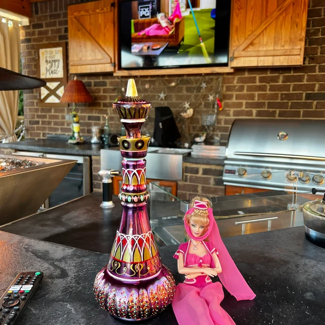 Decorative Genie Bottle | Purple Mirror Finish | Hand-Painted Glass | 10.5 in
