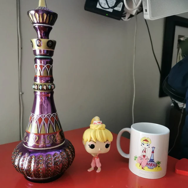Decorative Genie Bottle | Purple Mirror Finish | Hand-Painted Glass | 10.5 in