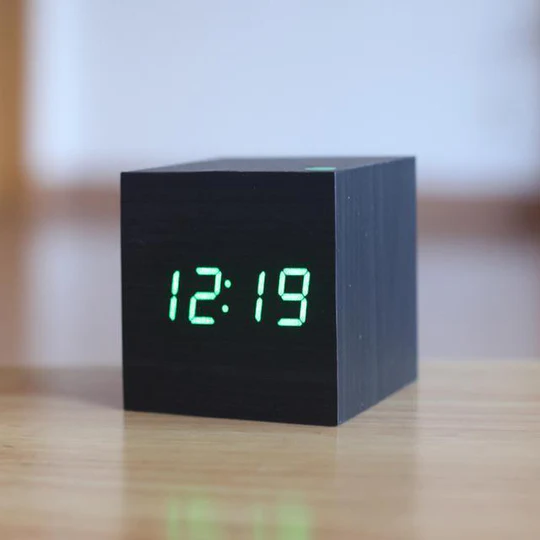 Digital Wooden Desk Clock | Hidden LED Display | Wood Finish & Minimalist Decor