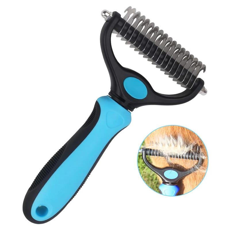 Dog & Cat Grooming Brush | Deshedding & Dematting Tool | Stainless Steel Blade | Gentle on Skin
